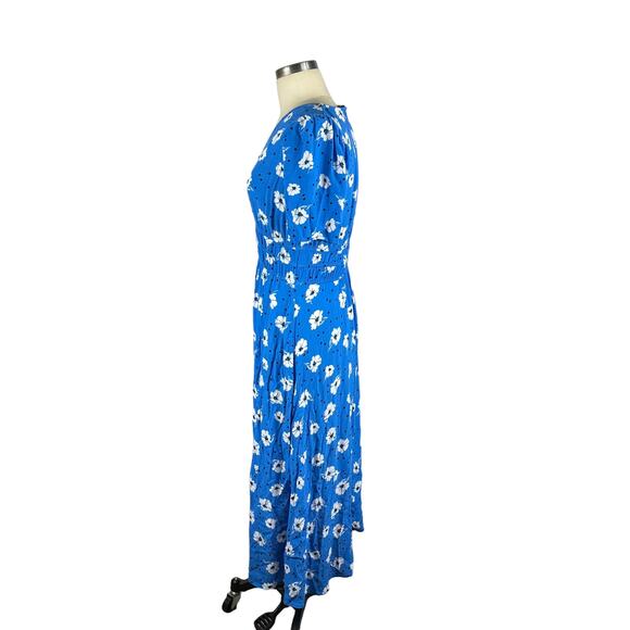 M&S COLLECTION Blue White Floral V-Neck Button Midi Dress Size US 4 Boho‎ Preppy - Picture 2 of 9